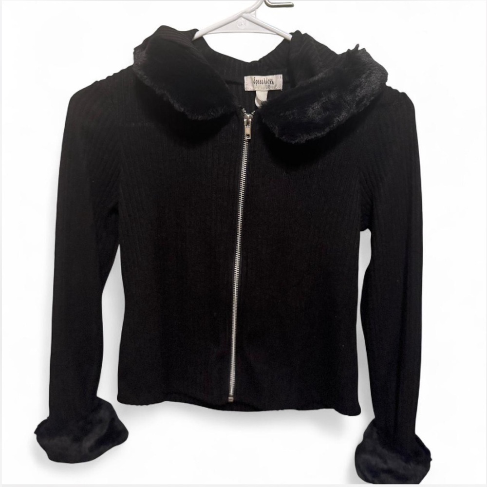 Speechless Girls Black Faux fur trim Jacket large NWT